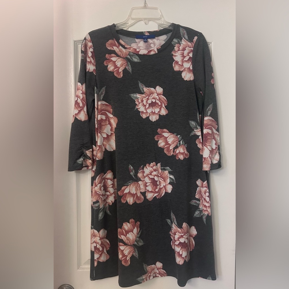 Apt. 9 Dark Gray Dress with Pink Floral Design